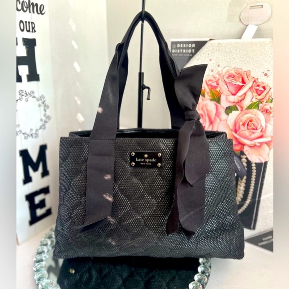 Kate Spade quilted Grosgrain Ribbon Bow Black tote bag - Picture 1 of 14
